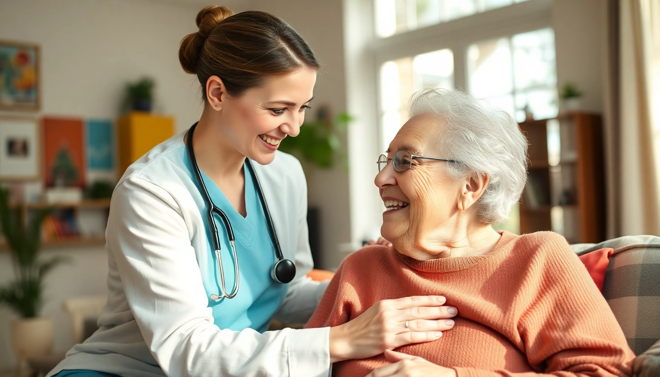 Elderly in home care near me, a caregiver supporting an elderly person at home, showcasing warmth and trust.