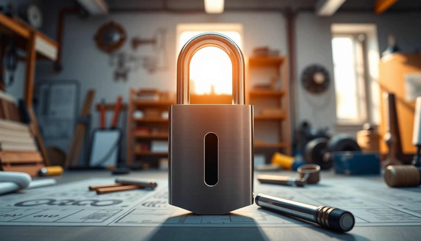 Locksta hochwertiges Schlosselement in einer professionellen Werkstattumgebung, umgeben von Werkzeugen.