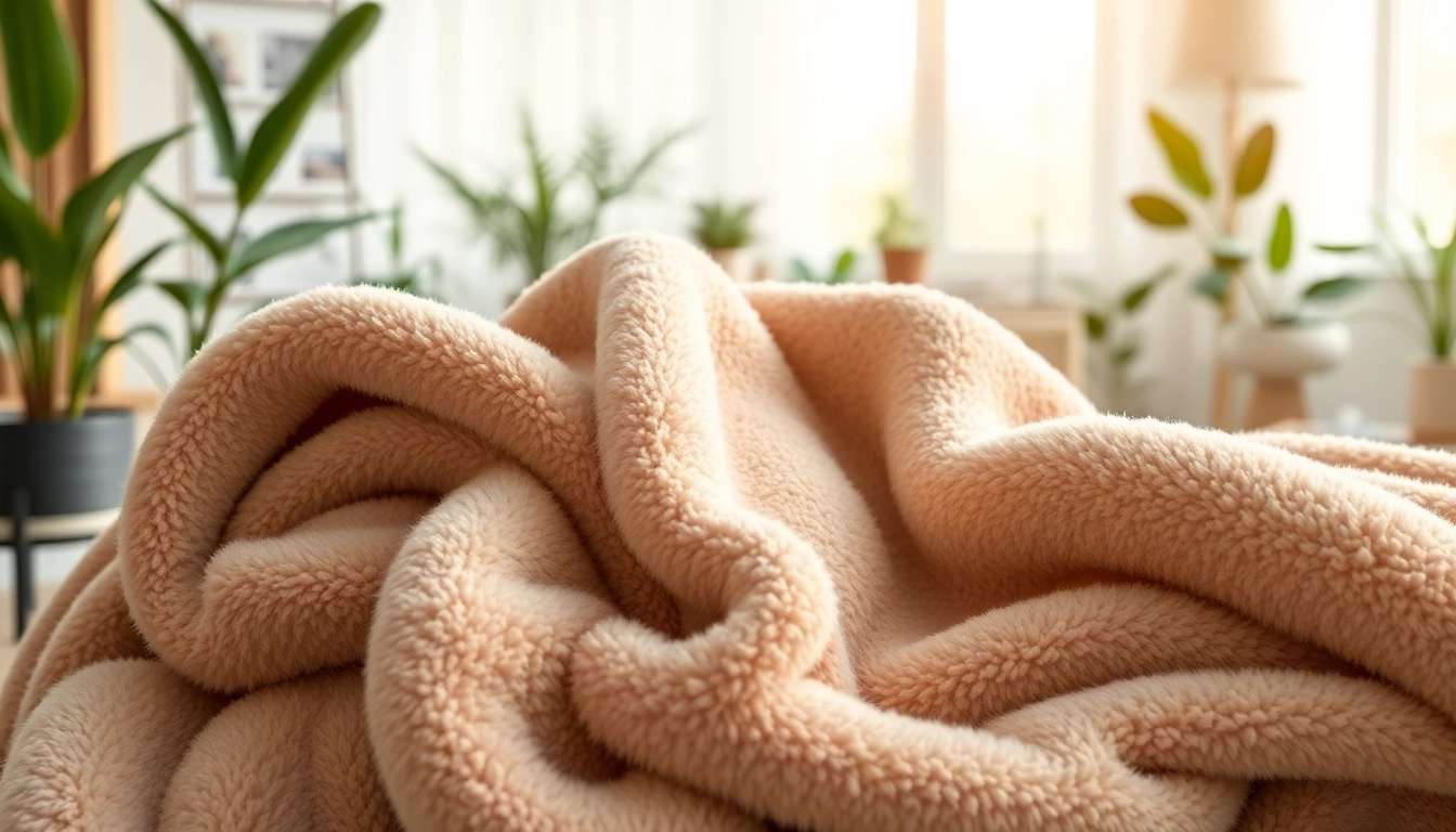 Fleece stof in een gezellige woonkamer met warme verlichting en moderne meubels.