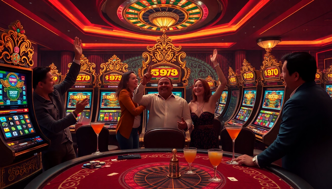 Players enjoying the excitement of slot pragmatic play with vibrant machines in a luxurious casino setting.