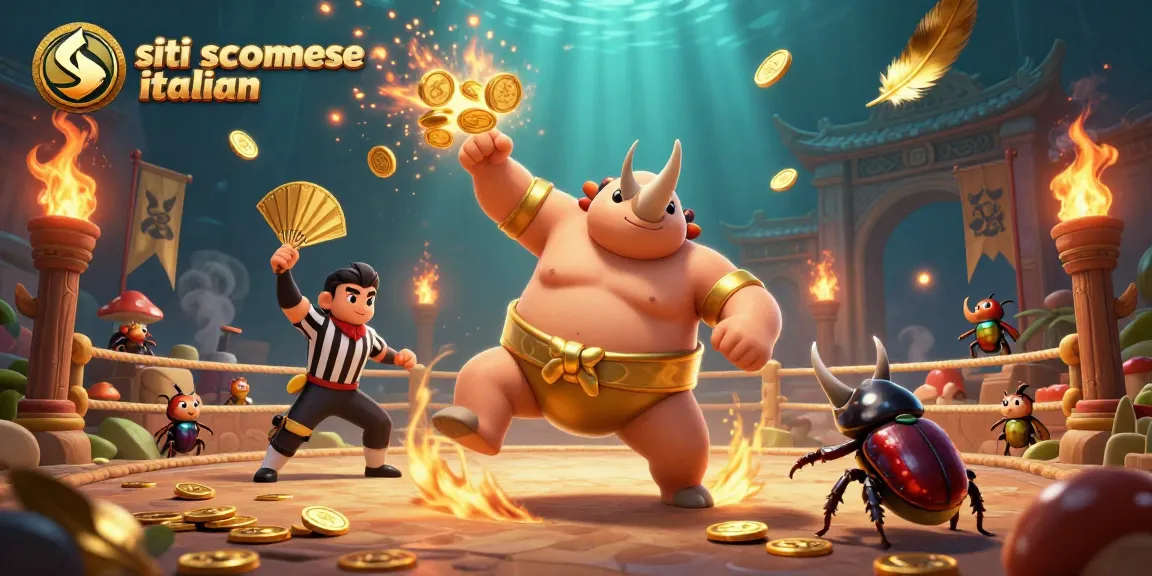 Scommetti sui siti scommesse italiani con l'illustrazione animata di un campione di sumo e un arbitro