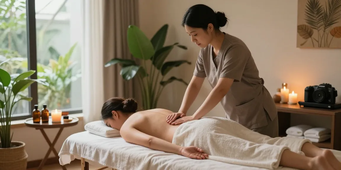 Calming Swedish massage scene with therapist and client in a serene spa.