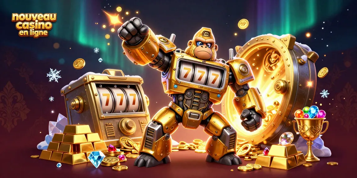 Gagnez au nouveau casino en ligne avec un gorille mech en or et des trésors éclatants.