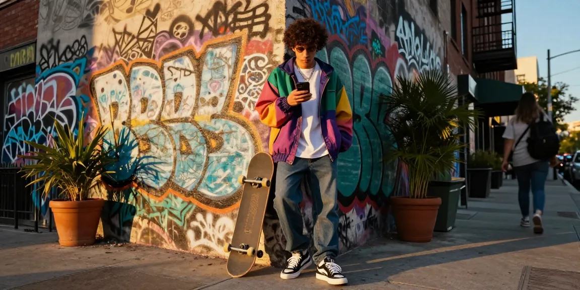 Stylish urban lifestyle with rokok88 streetwear against graffiti backdrop