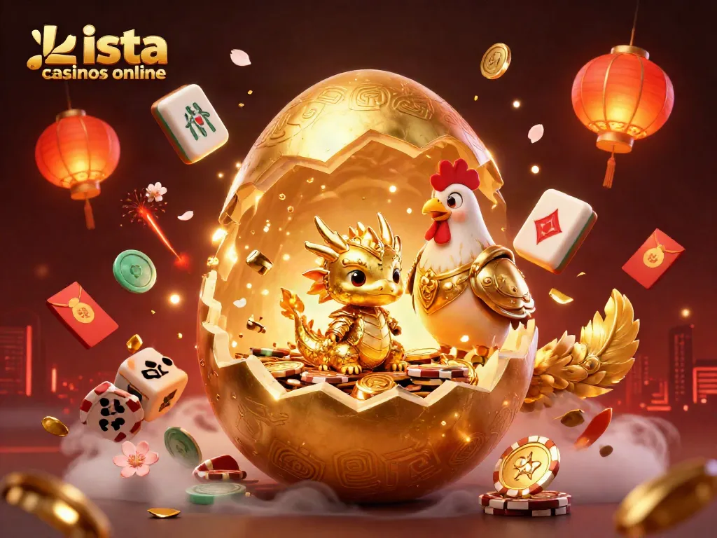 Explora la lista de casinos online con un dragón dorado y monedas en un vibrante mundo de juego.