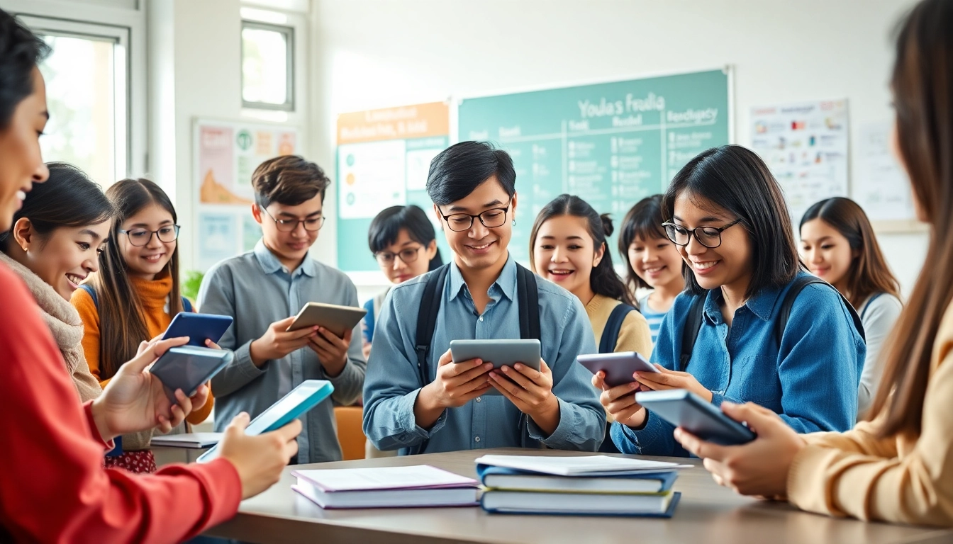 Youdao learning tools in a modern classroom with students actively engaged.