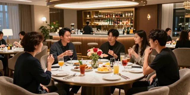 강남구구단 쩜오의 고급스러운 독립 룸에서 친구들과 대화하는 모습