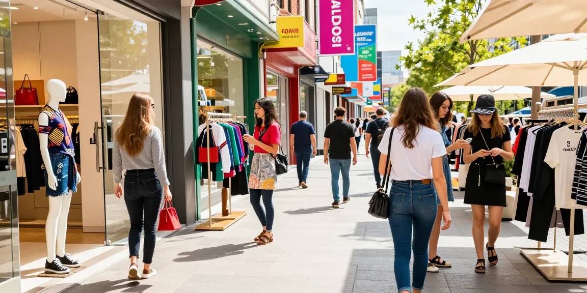 Shopper exploring high-quality 레플리카 fashion items in vibrant urban store setting.