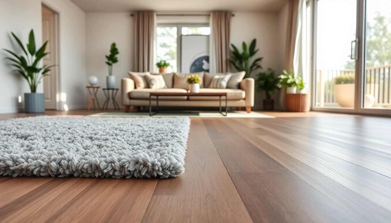 Showcasing vinyl plank flooring in a modern living room with natural light and stylish decor.