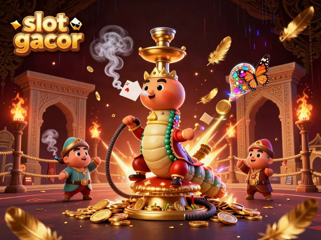 Memperlihatkan slot gacor dengan karakter raksasa dan elemen kasino dalam ilustrasi 3D penuh warna.