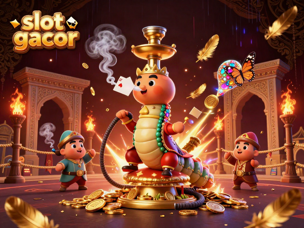 Memperlihatkan slot gacor dengan karakter raksasa dan elemen kasino dalam ilustrasi 3D penuh warna.