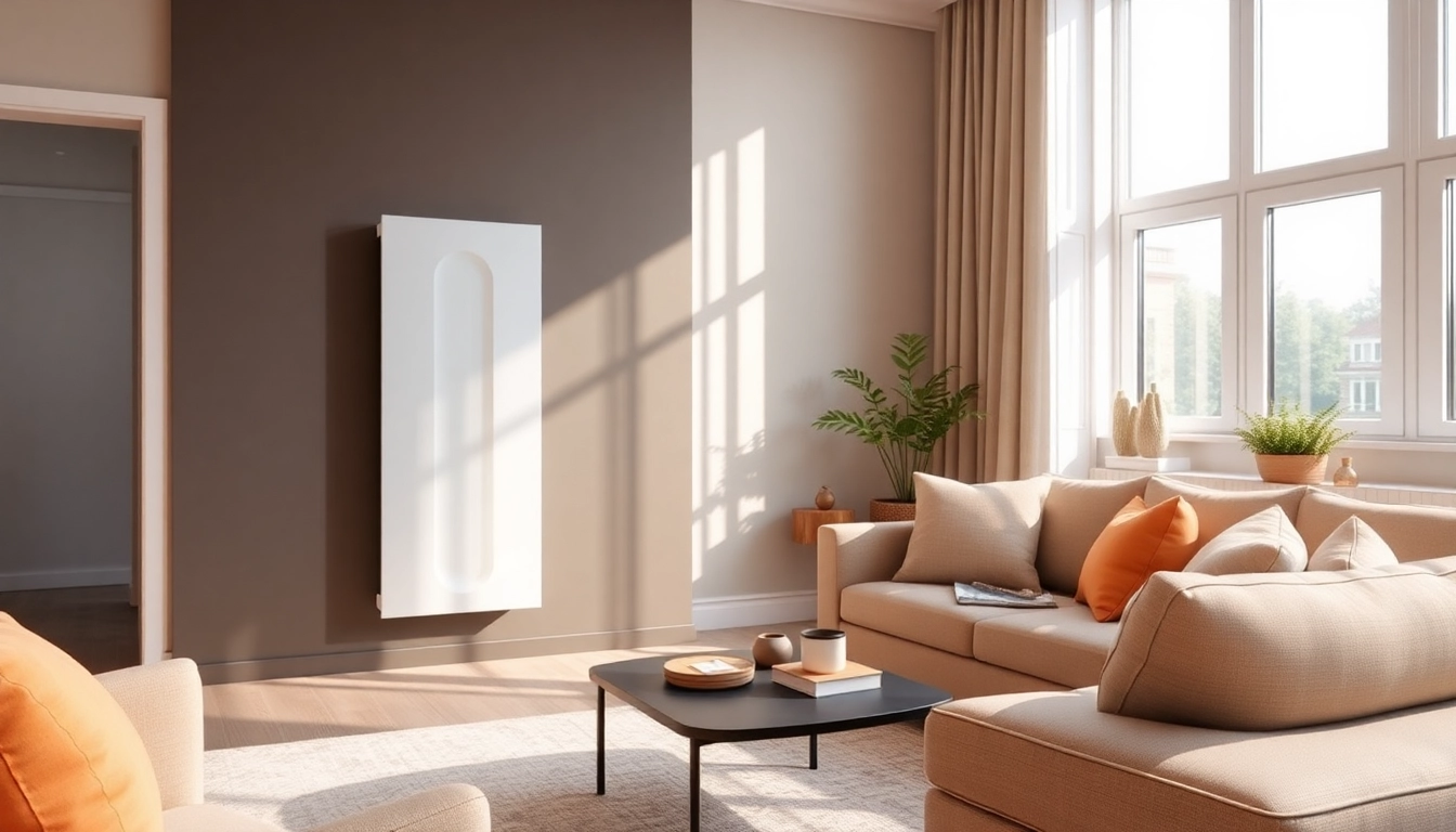Heizkörper im modernen Wohnraum mit eleganter Gestaltung und warmen Farbtönen.