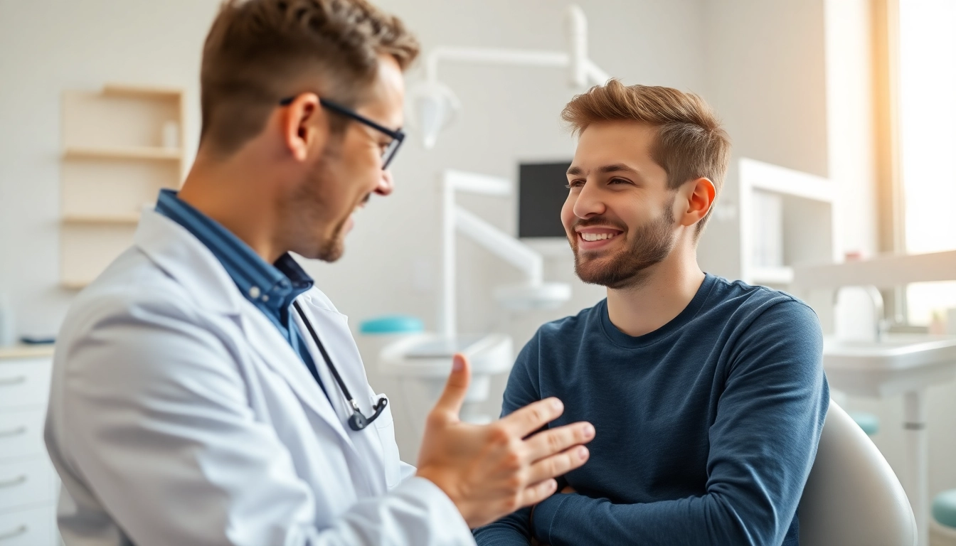 Orthodontist Edmonton consulting a patient in a modern dental clinic.