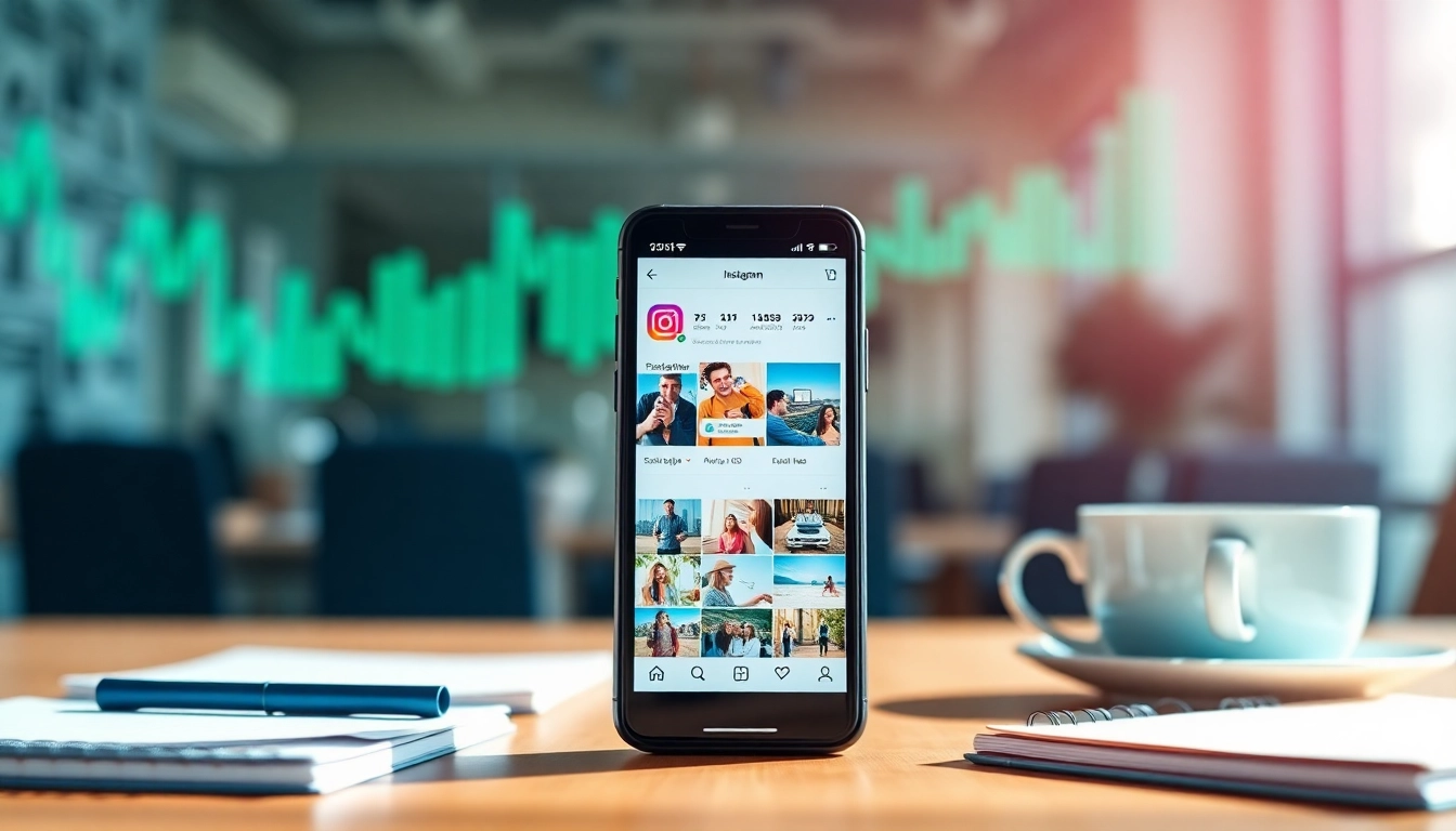 instagram フォロワー 購入の効果を示すグラフとスマートフォンの画像