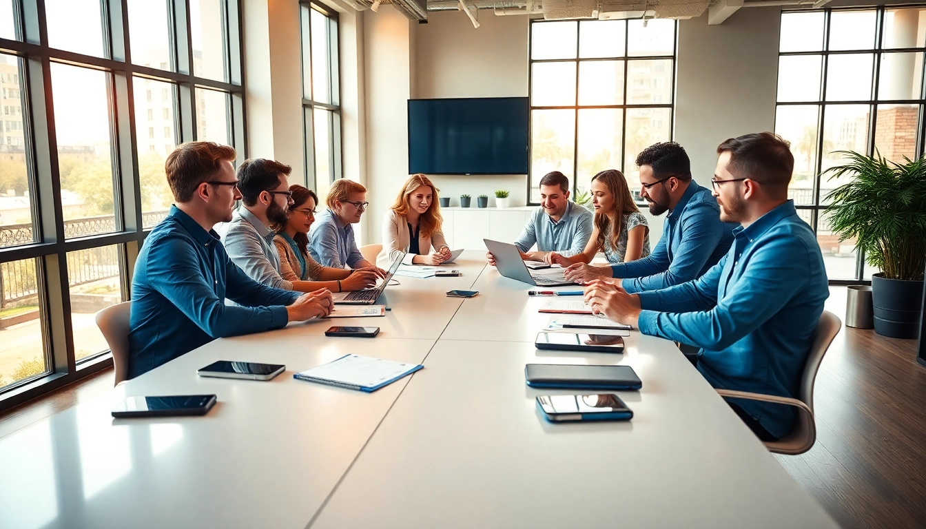 Enhancing edmonton social media marketing strategies with a vibrant team collaboration in modern office.
