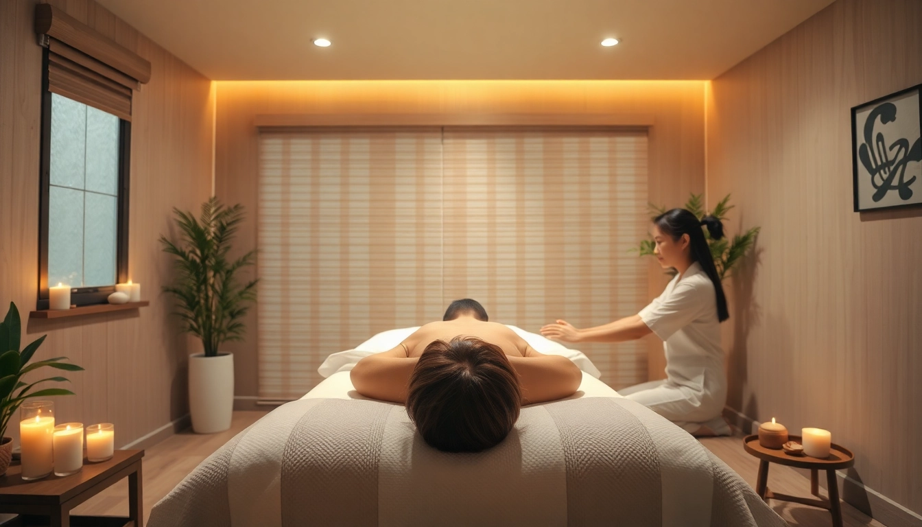 출장마사지 service in a serene setting with a professional masseuse providing relaxation.