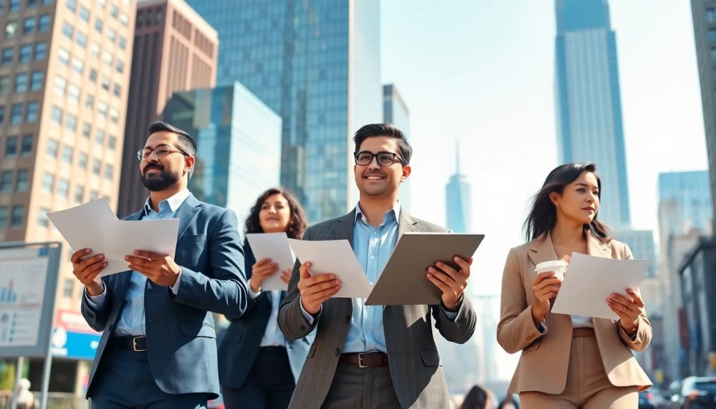 Job seekers searching for new york jobs against the NYC skyline to inspire ambition.