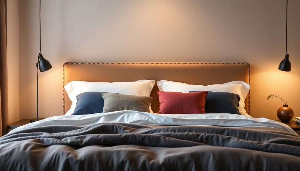 Cuscini per letto morbidi e colorati disposti su un elegante letto matrimoniale, per un comfort ottimale.