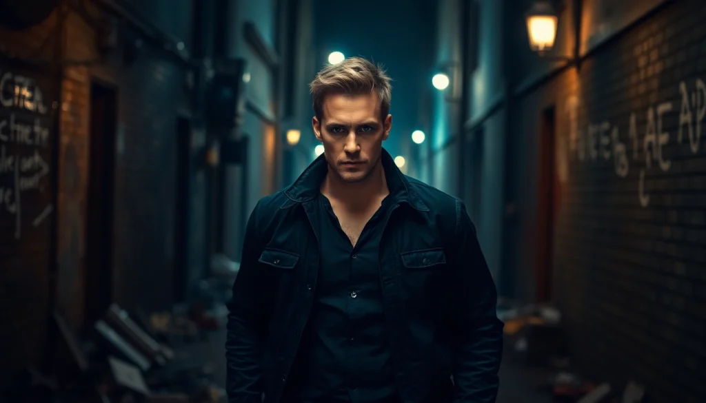 Hero against urban backdrop portraying action similar to Better than Reacher.