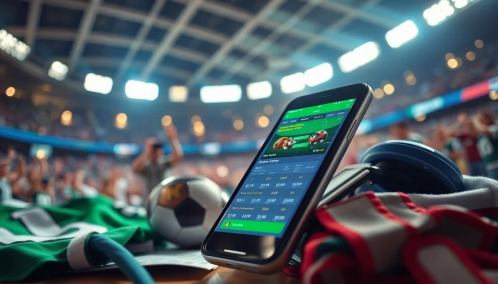 Engaging view of online sportsbooks India showcased with vibrant sports memorabilia and phone interface.