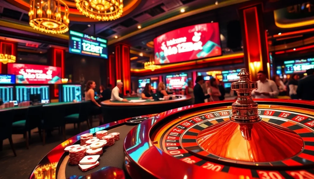 Exciting casino scene showcasing a roulette wheel and betting odds related to ink vao 12bet.