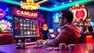 Engaging scene of an online casino Canada experience with a gambler enjoying digital games