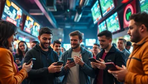 Explore online sportsbooks Oklahoma through vibrant scenes of excited bettors and lively sports action.