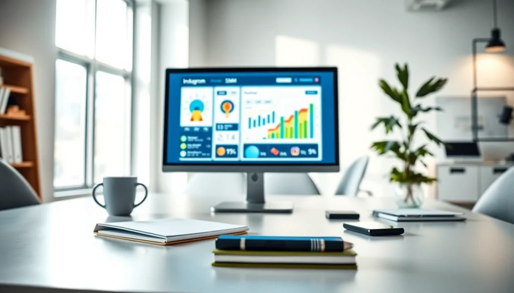 Engaging scene depicting an Instagram smm panel on a computer screen in a modern workspace.