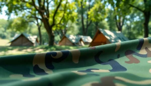 Katoen met legerprint; army print in close-up, showcasing detailed camouflage fabric.