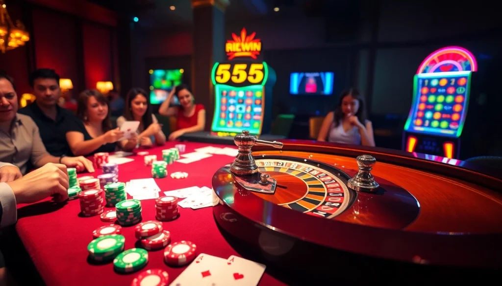 Experience a thrilling moment at a casino with dynamic gaming action portraying 555 win excitement.