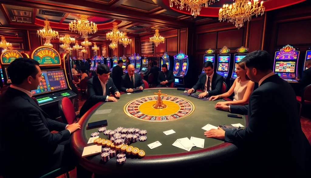 Engaging casino experience with 79king branding featuring poker tables, roulette, and slot machines.
