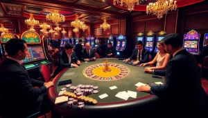 Engaging casino experience with 79king branding featuring poker tables, roulette, and slot machines.