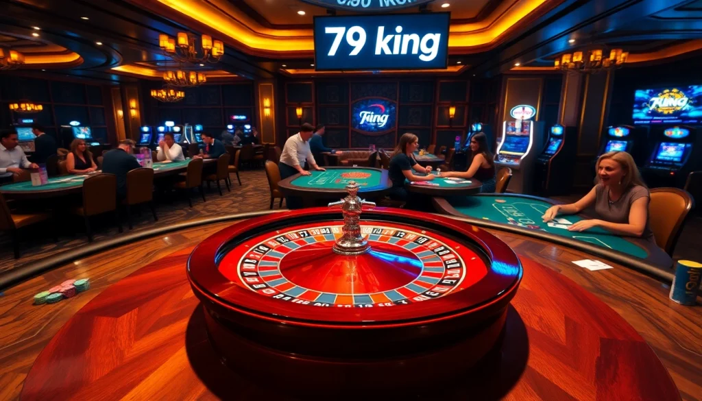 Excited players enjoying the thrill of casino games at 79 King with vibrant roulette and poker tables.