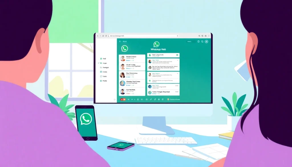 现代桌面设备上的 WhatsApp网页版界面，展示用户互动。