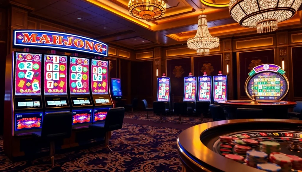 Experience the thrill of the Mahjong slot demo with vibrant graphics and immersive gameplay in a luxurious casino setting.