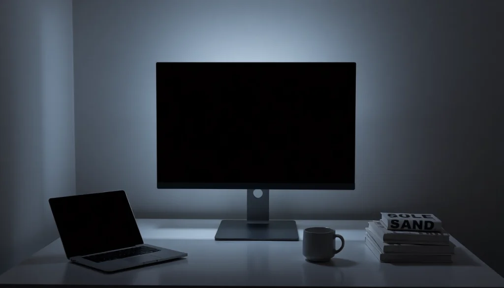 Black screen displayed on an OLED monitor, creating a tranquil workspace for enhanced focus.