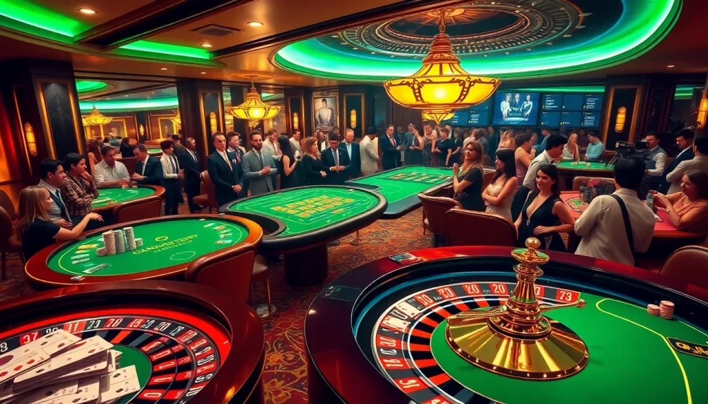 Cảnh chơi casino cg79 đầy hứng khởi với bàn chơi sống động, chip và người chơi đang tham gia