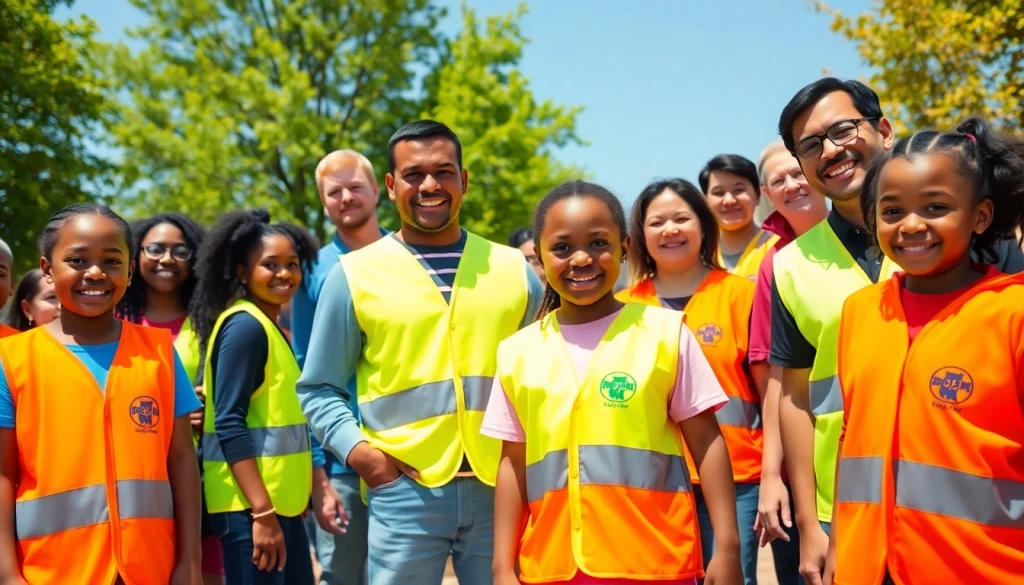 Asmeniškai pritaikytos atšvaitinės liemenės parodytos bendruomenės renginyje su individualiais logotipais.