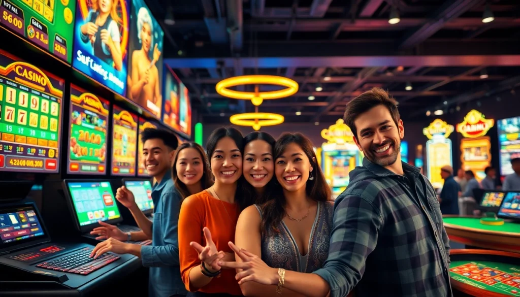 Trải nghiệm trò chơi trực tuyến đầy kịch tính tại https://saowinsao.com/ với nhiều người chơi phong phú đang tham gia các trò chơi có người chia bài trực tiếp và máy đánh bạc.