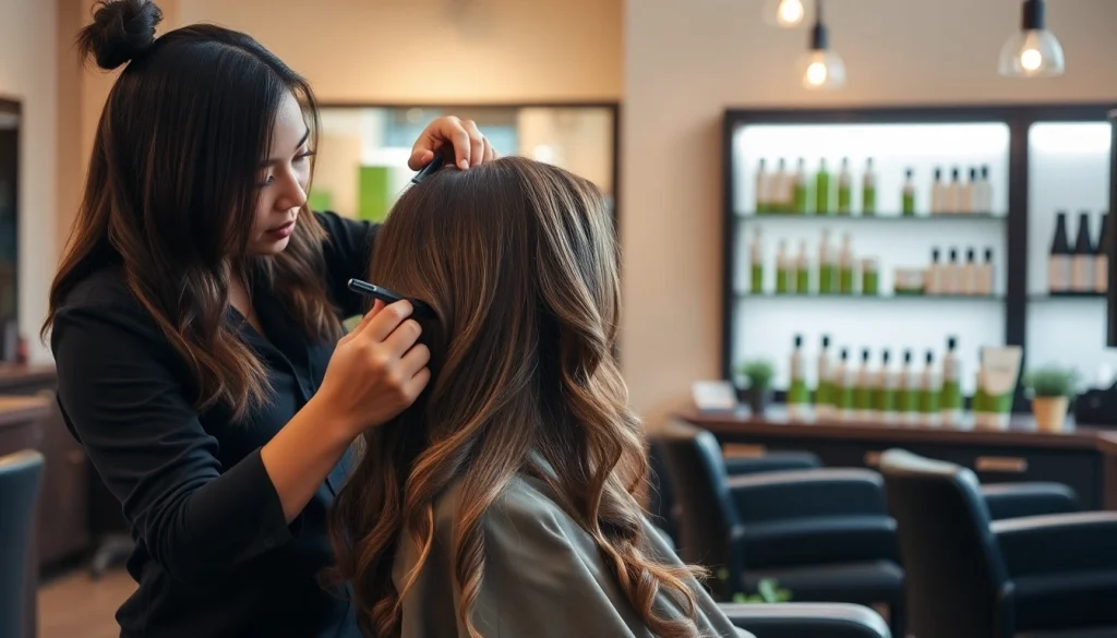 Elegant hair salon scene showcasing a professional perm service in San Diego.