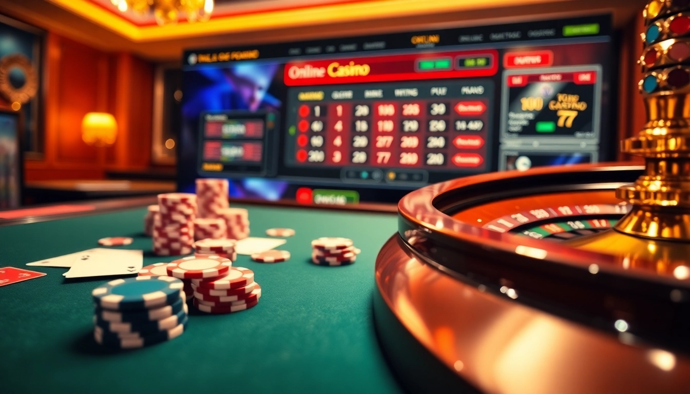 Vivez l'excitation du casino en ligne francais avec des jetons de poker colorés et des interfaces digitales élégantes.