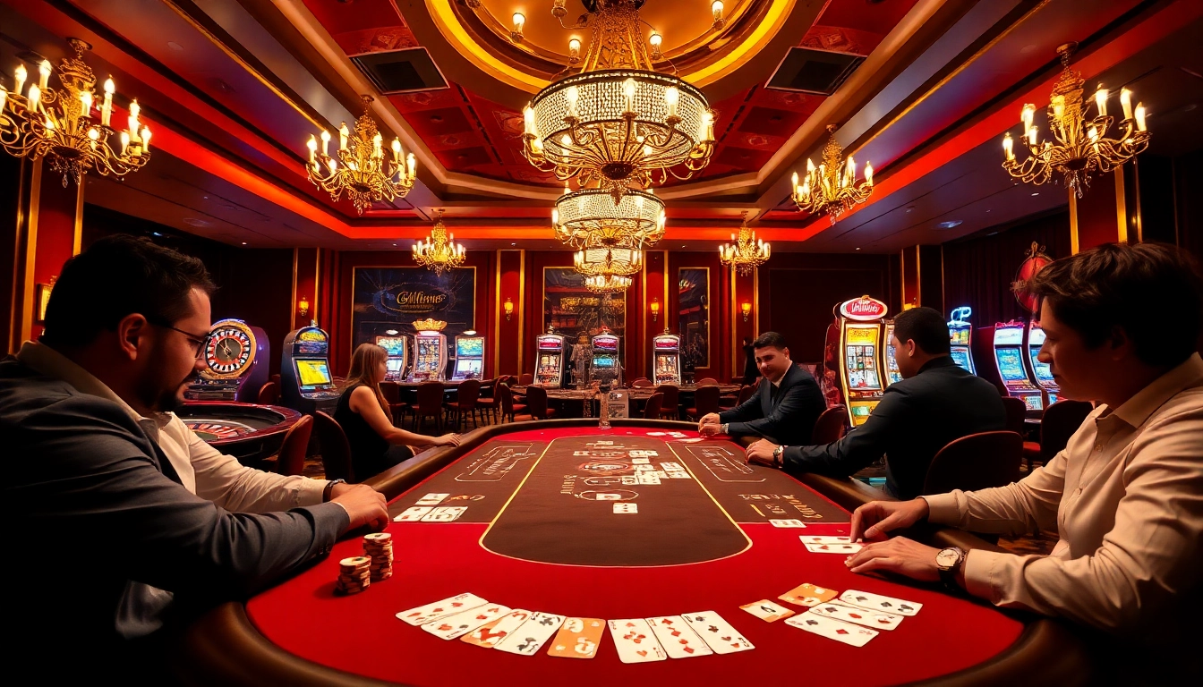Une partie de poker palpitante à une table de casino en ligne France fiable avec des jetons et des cartes vibrants.