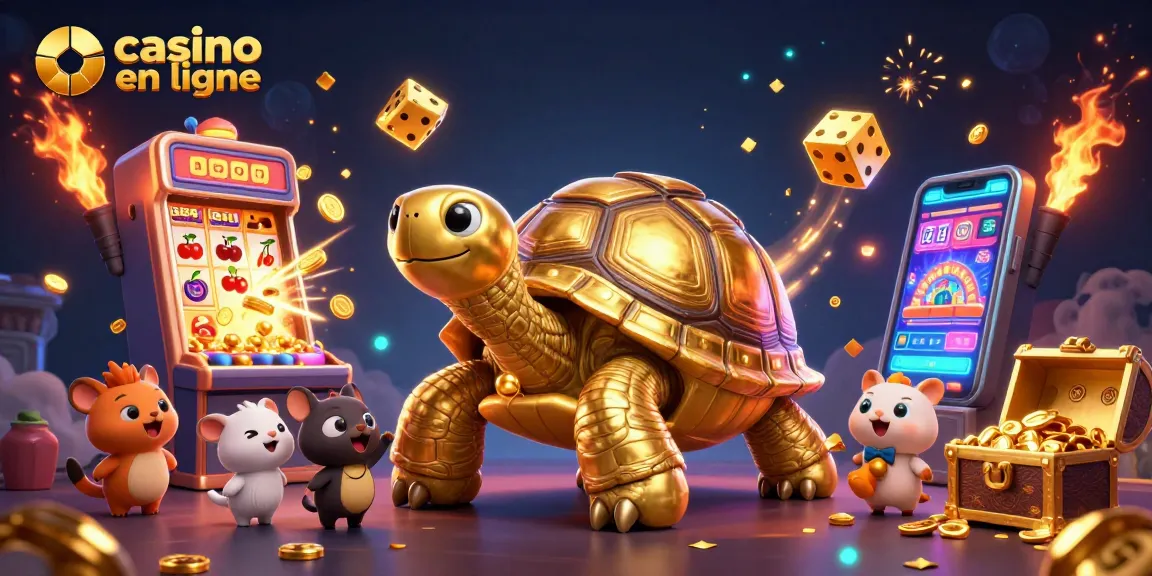 Jouer au casino en ligne avec des machines à sous dorées et des jeux captivants dans une scène festive.