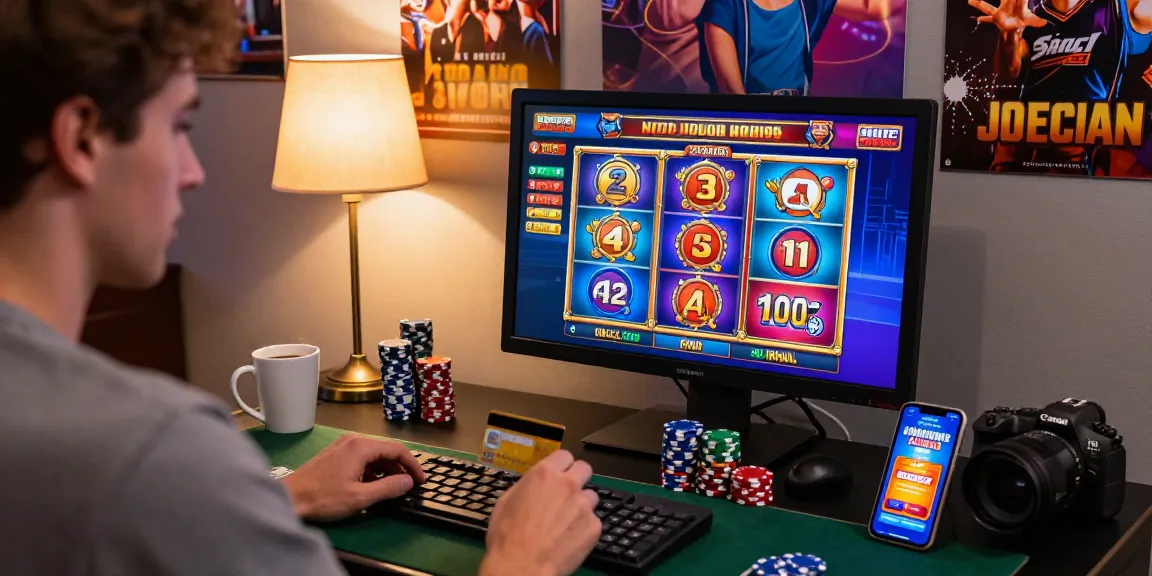 Player exploring casinos that accept credit cards, featuring vibrant game graphics and a focused workspace atmosphere.