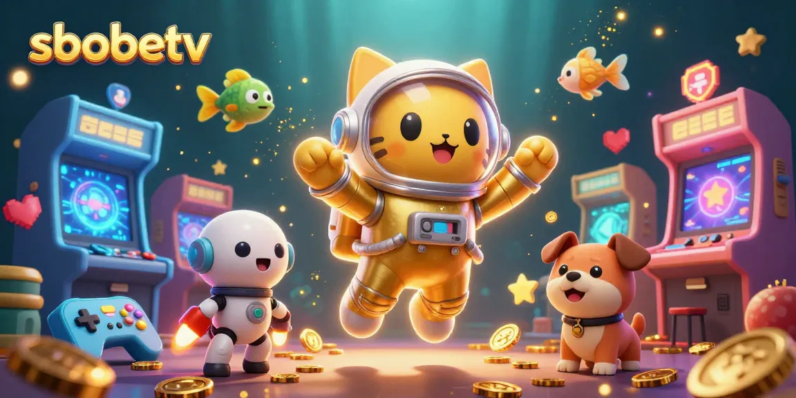 Immerse in sbobetv with a dynamic 3D casino-inspired artistic scene featuring cartoon characters and vibrant gaming elements.