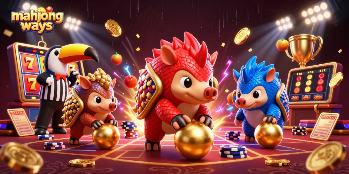 Experience thrilling mahjong ways with vibrant pangolins battling through jackpots and poker chips.