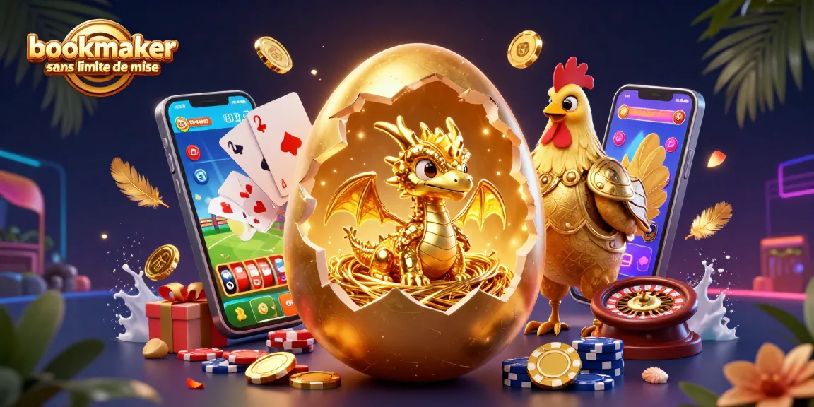 Pariez avec le bookmaker sans limite de mise, observé par un dragon en or et des jetons de poker.