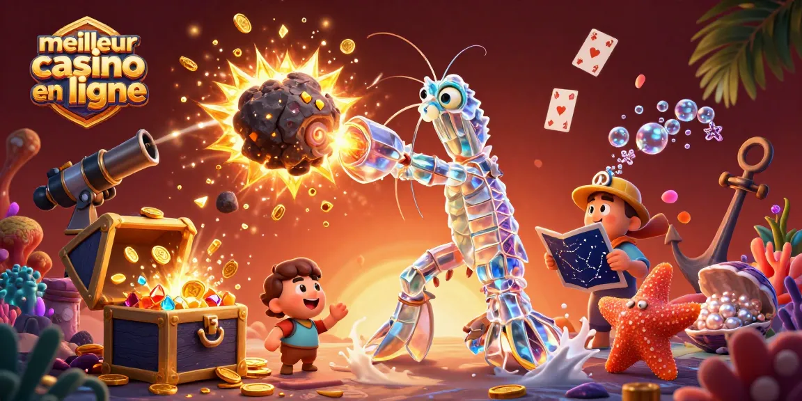 Découvrez le meilleur casino en ligne avec une scène dynamique de jeu remplie de trésors et de personnages colorés.