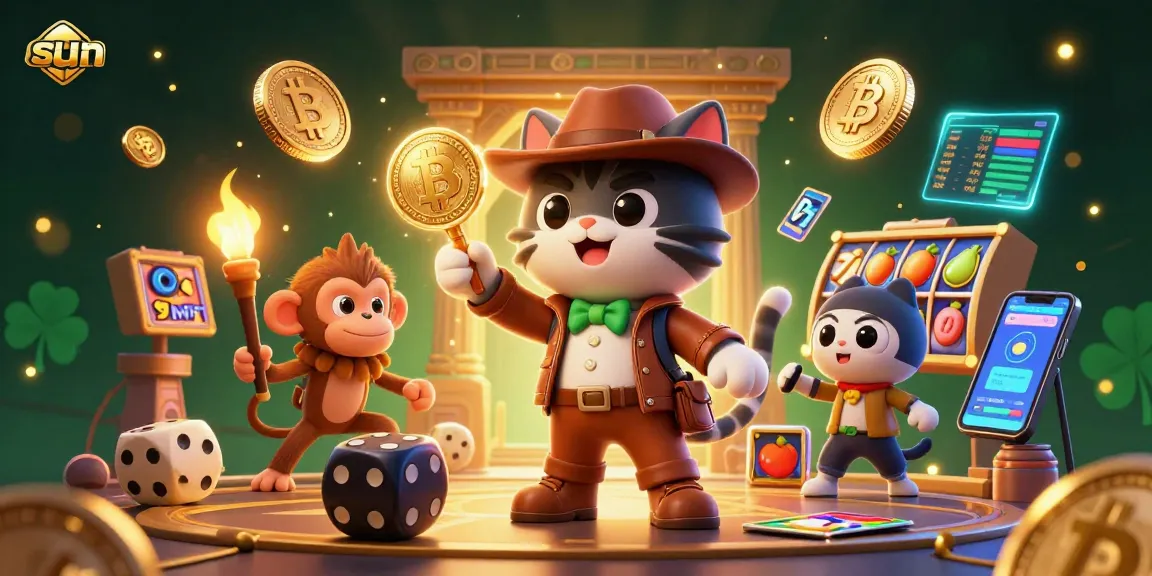 Engage in thrilling slots action with the sun-themed 3D illustration of a treasure-hunting cat in a temple.