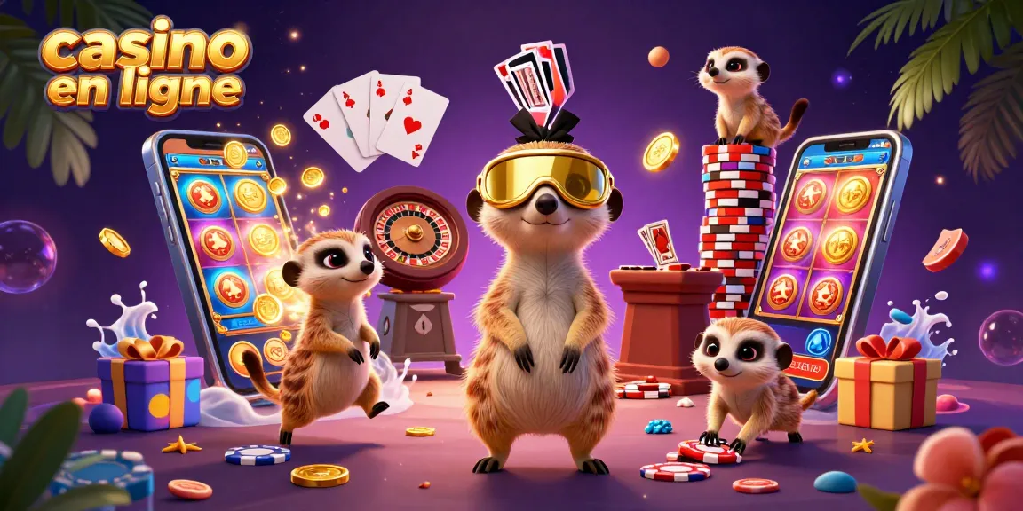 Dans un casino en ligne, des suricates gèrent les jeux avec des cartes à jouer et des jetons.
